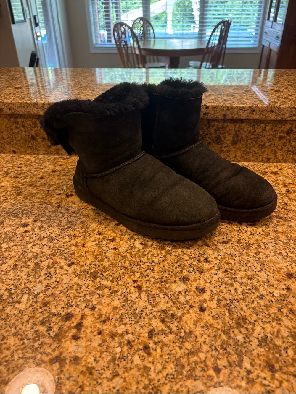 Black UGG Black Bow Short Boots 10 Suede Sherpa
